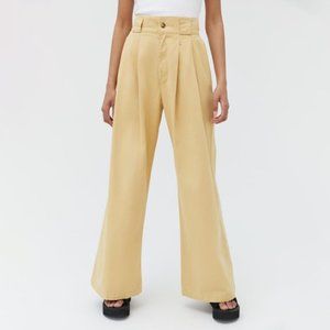 Urban Outfitters Yellow Pleated Wide Leg Trouser Pant